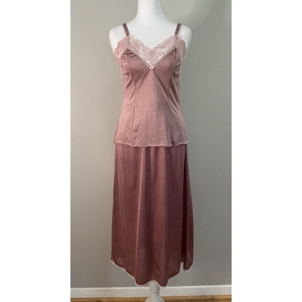 OOAK Late 70s Vintage Hand Dyed Dusty Mauve‎ Romantic Cami Slip Set Small